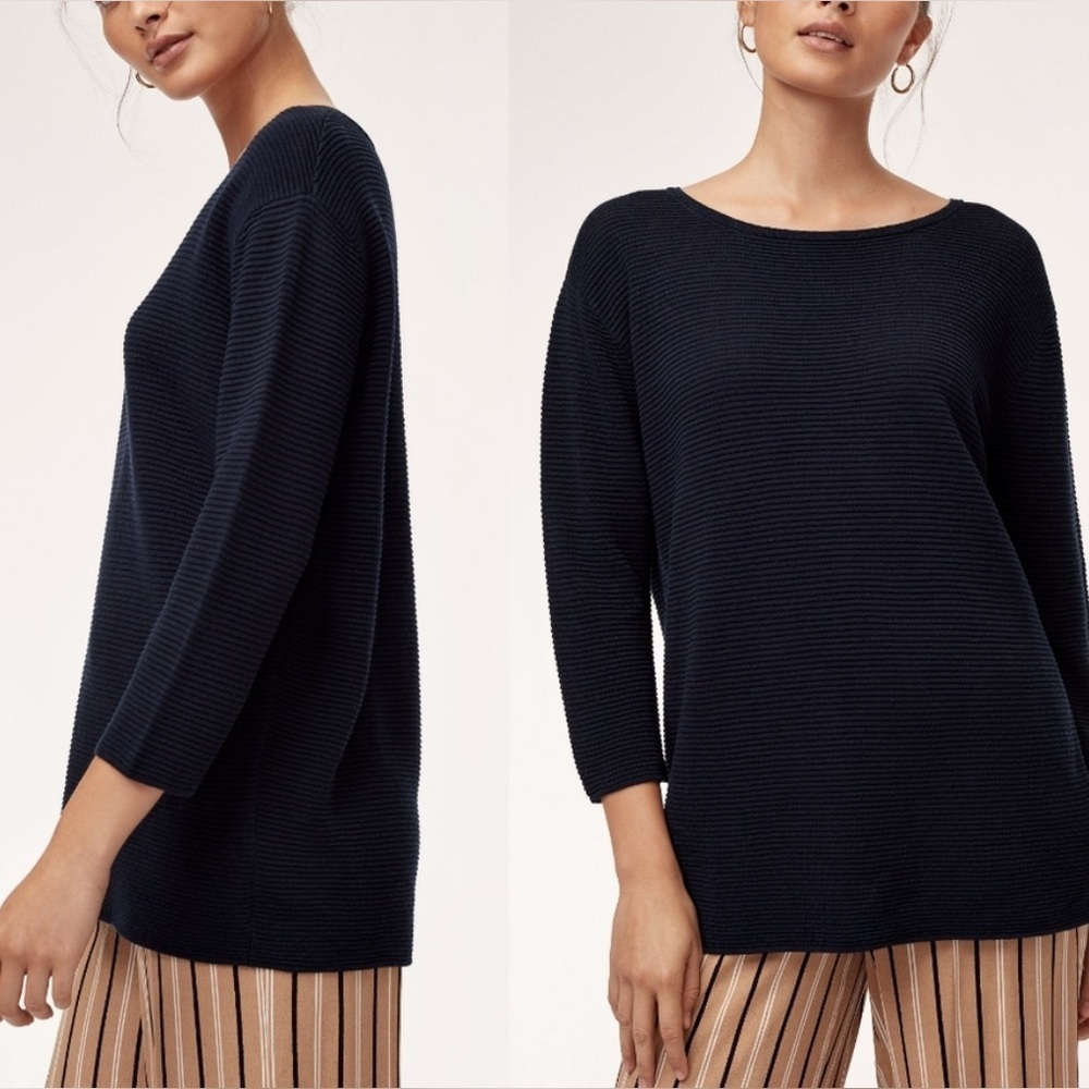 Aritzia Wilfred Blanchard Navy Blue Ribbed Sweater Size XXS